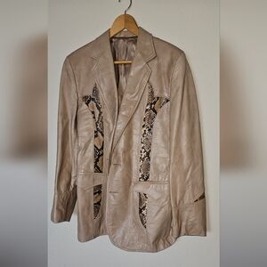 Vintage 70's tan Leather Blazer with Snake Print Accents